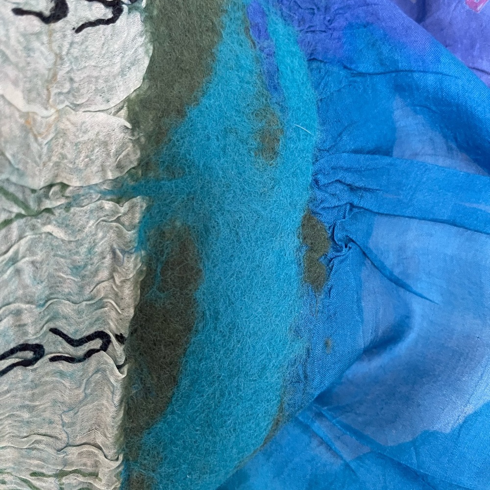 Nuno Felted Handmade Blue-Green Silk/Wool Scarf - Picture 4 of 8